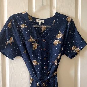 The sweetest little navy blue dress with birds
